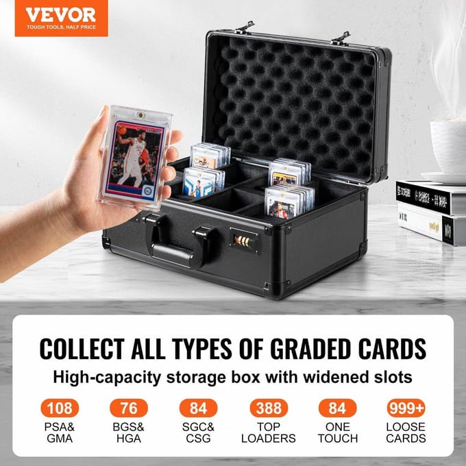 Boîte de rangement 108 cartes classées PSA 4 compartiments Étui porte-cartes de sport Serrure codée