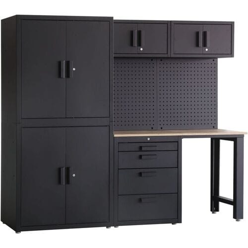 HBM Premium Modulair Werkplaatssysteem, 8 Delig, Mat Zwart