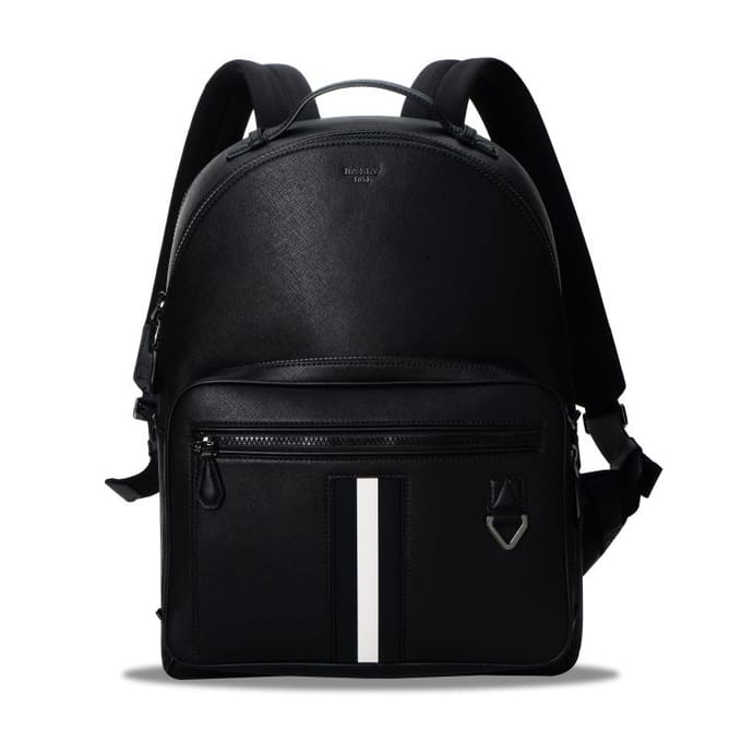 Bally Mavrick Zwart en Wit Gestreept Kleurblok Leer Rugzak Heren Rugzak 6238746 Basic Set (Bag+Dust Bag)