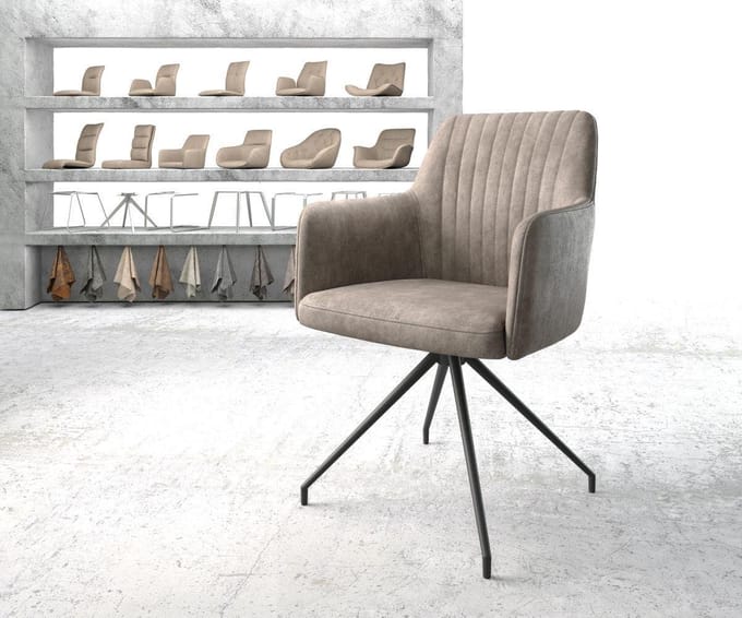 Gestoffeerde-stoel Greg-Flex kruisframe conisch zwart microvelours taupe vintage pocketveer kern