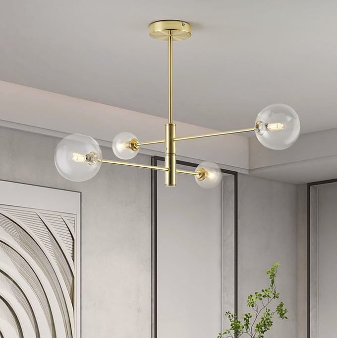 LumenXL - Design plafondlamp Stiri 4-lichts goud met transparant glas
