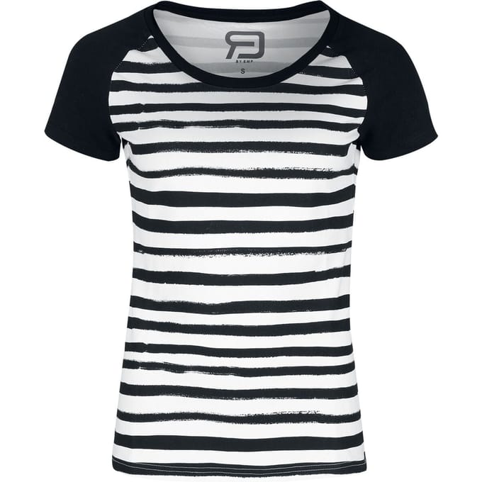 R.E.D. Rock-Engineered Design zwart/wit gestreept T-shirt - Dames - L