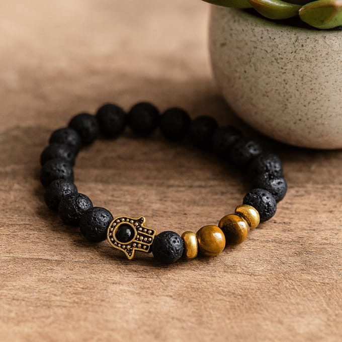 Lavasteen Armband - Hamsa Tijgeroog