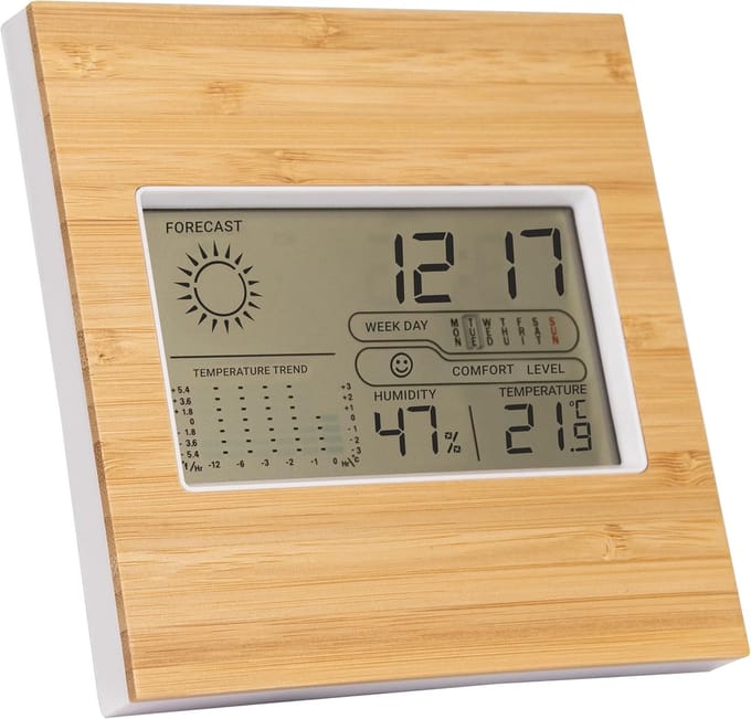 Digitale Wekker - Weerstation Klok - Thuis Gebruik - Inclusief Temperatuur - 13x13x3.8cm - Wit