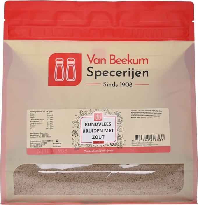 Van Beekum Specerijen - Rundvlees Kruiden Met Zout - 2 KG (hersluitbare stazak)