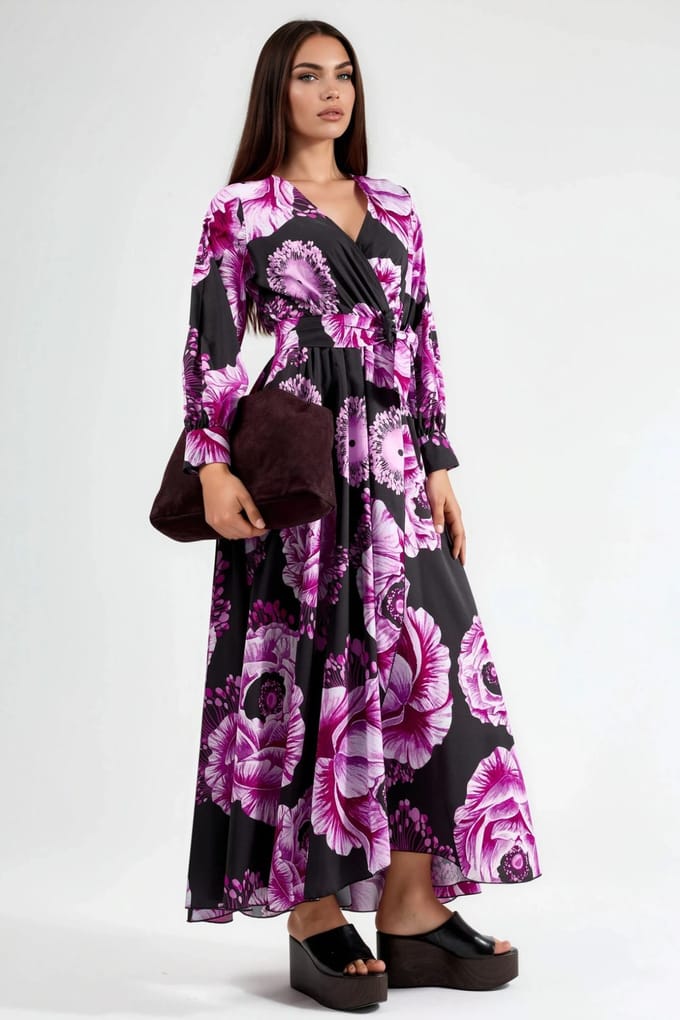 Bloemige Midi-jurk met Strikdetail