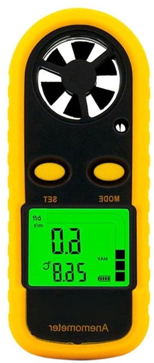 Digitale Windmeter - Lucht Snelheid Meter - Wind Meten - Groot LCD Achtergrondverlichting - 0-30m/s - Zwart Geel