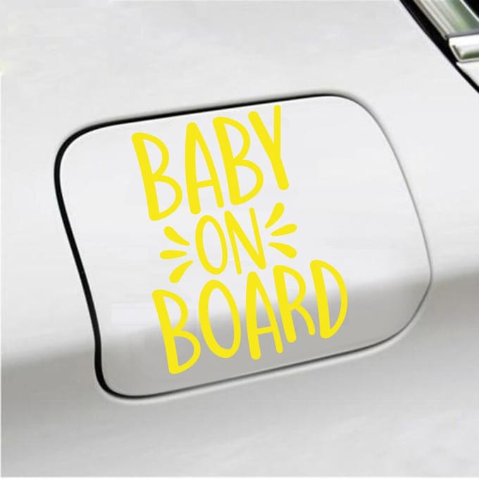 Bumpersticker - Baby On Board - 13 X 10 - Geel