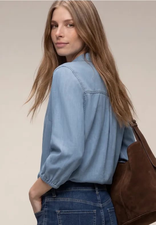 Overhemdblouse met 3/4 mouwen in denimlook