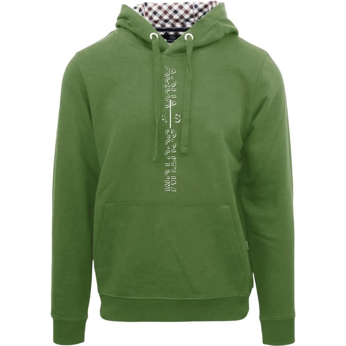 Aquascutum Heren Lettering Pullover Hoodie (Militair Groen)