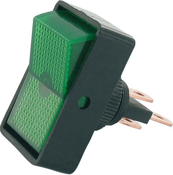 Wip schakelaar aan - uit groen 12V 16A Ø 15 mm
