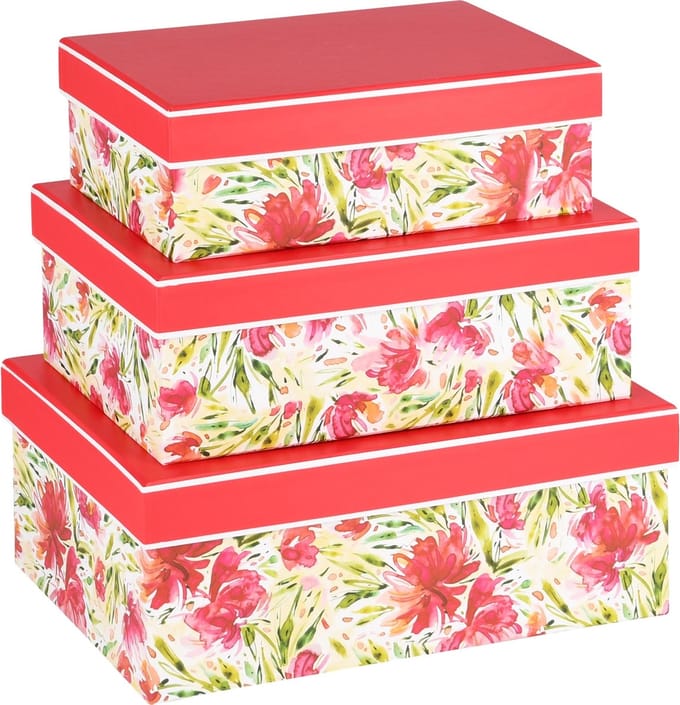 Dekoratief | Set 3 dozen rechthoek 'Flowers Lush', karton, 26x18x10cm | A240218