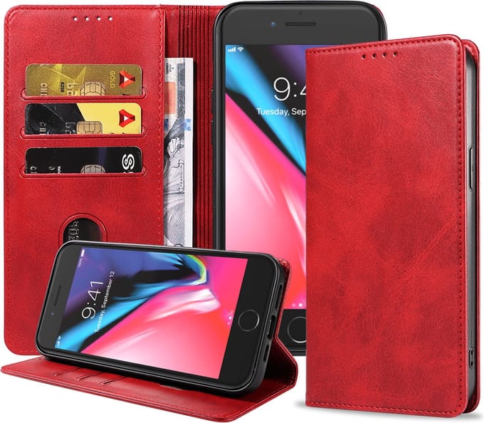 Smartphonica iPhone 7/8 leren hoesje met magnetische sluiting - Rood geschikt voor Apple iPhone 7;Apple iPhone 8