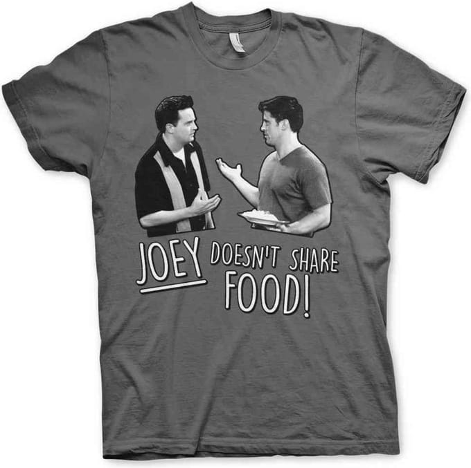 Friends Heren Tshirt -S- Joey Doesn't Share Food Grijs
