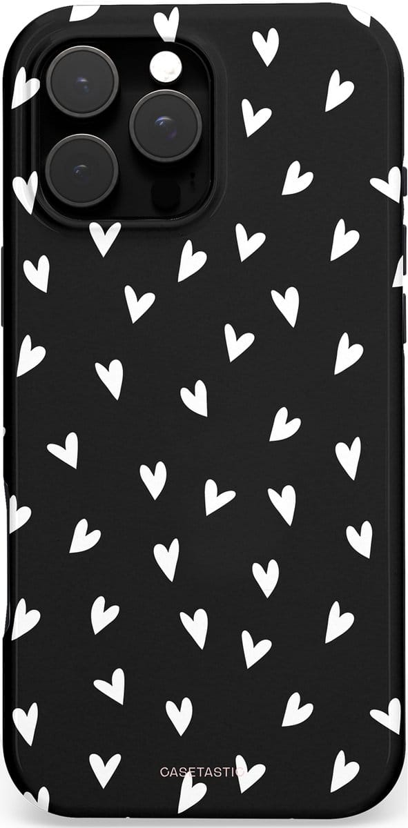 Casetastic hoesje geschikt voor Apple iPhone 16 Pro Max - MagSafe - Dubbellaagse bescherming - Stippen Hart - Fashion Case - Zwart Grijs