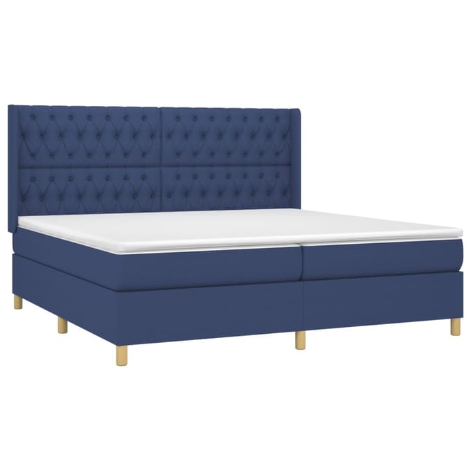 vidaXL - Boxspring - met - matras - stof - blauw - 200x200 - cm