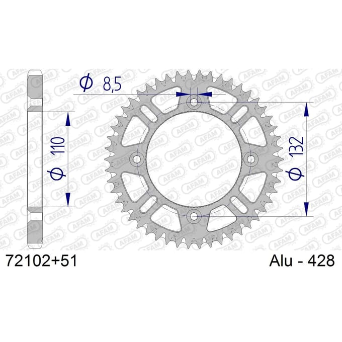 Aluminium tandwiel achter Afam 428 51 dents