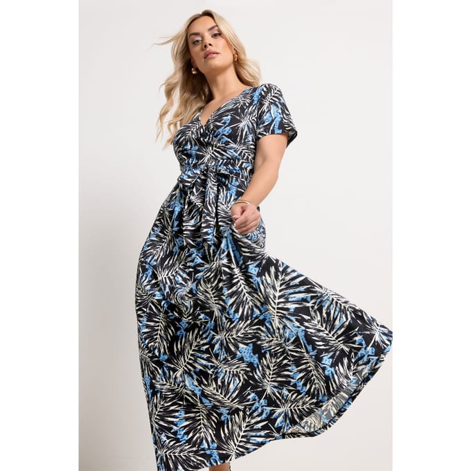Yours Zwarte Maxi Wikkeljurk Met Bladprint Size 48