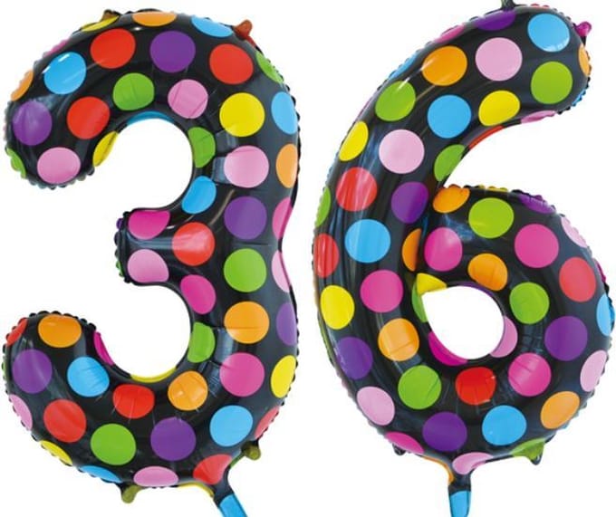 Folieballon 36 jaar stippen 86cm
