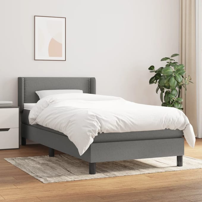 vidaXL - Boxspring - met - matras - stof - donkergrijs - 90x200 - cm