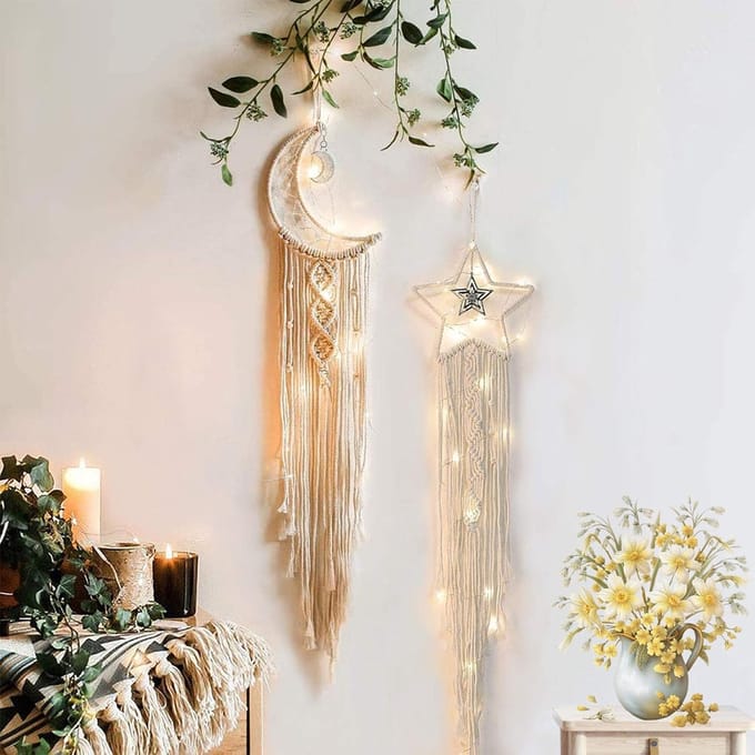 Solidchoice - Set van 2 Boho Droomvangers met LED Verlichting voor Wanddecoratie