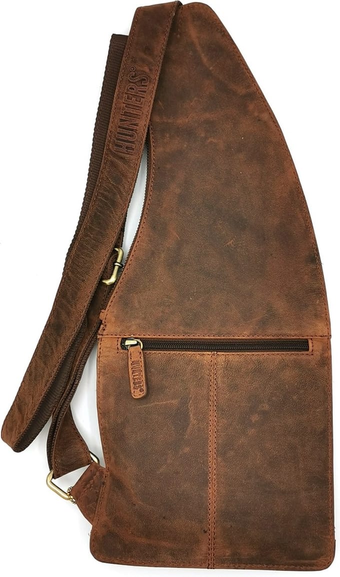 Hunters leren crossbodytas met telefoonvak bruin