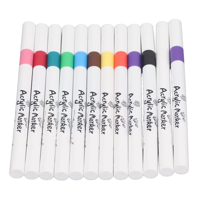 Acrylverfpen 12 Kleuren Waterdicht Sneldrogend Acrylverf Markers voor Zwart Papier Rots white