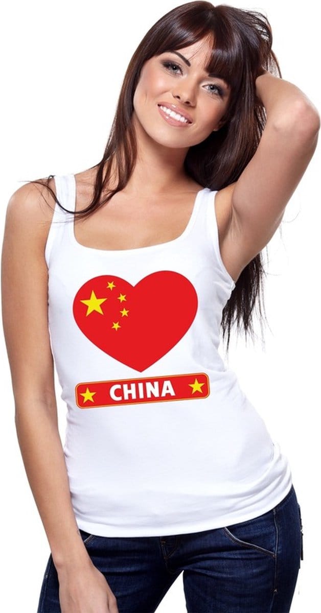 China singlet shirt/ tanktop met Chinese vlag in hart wit dames M