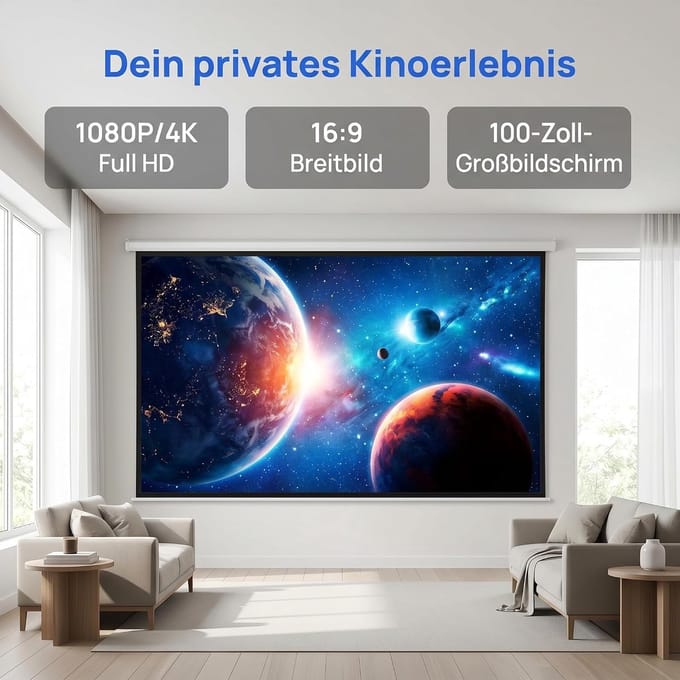 Projectorscherm 100 inch - Filmscherm Beamer - Thuisbioscoop Creëren - 4K HD Kwaliteit - 16:9 Formaat - Wit