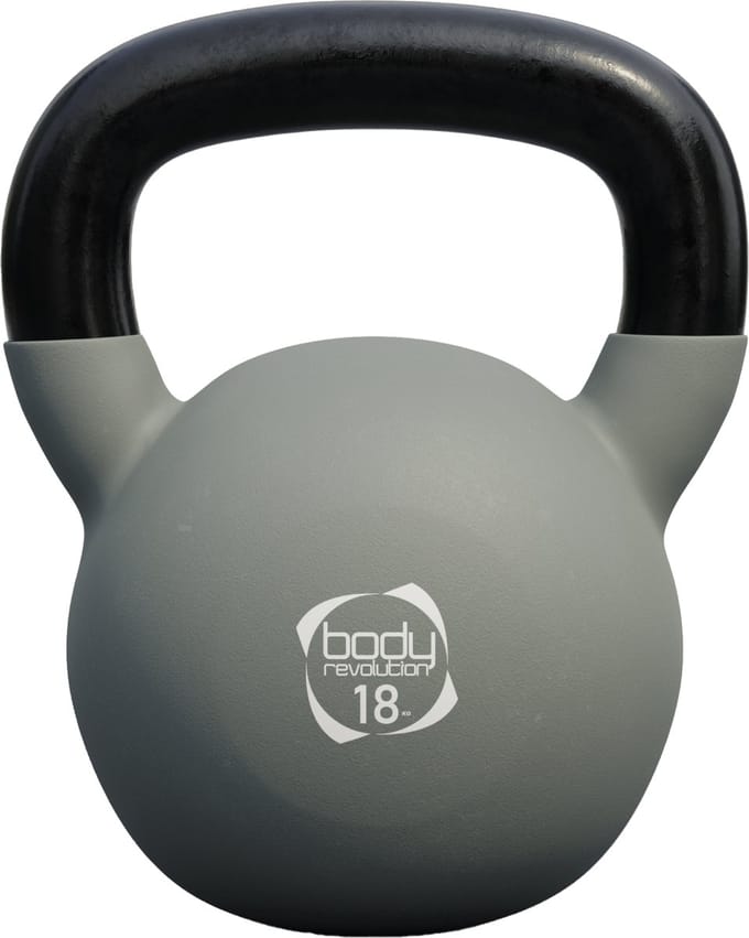 Neopreen kettlebell - grijs - 18kg - ergonomische handgreep