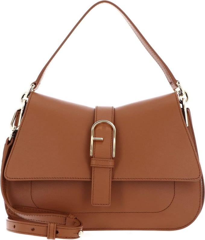 FURLA Leren Schoudertas Flow Top Handle Brandy Lichtbruin