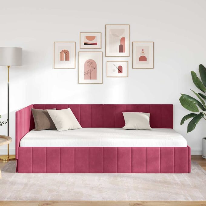 vidaXL - Hoek - Bed - Frame - Wijnrood - 100 - x - 200 - cm - Fluweel