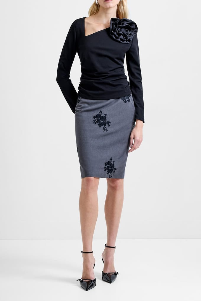 French Connection Valetta Jersey Ls Rosette Top Black Taglia: L | Maglie a manica lunga Outlet | Donna | Nero