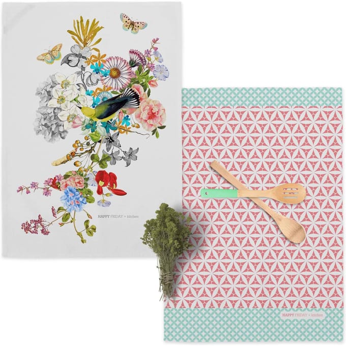 Set van 2 theedoeken Floral branch | Happy Friday