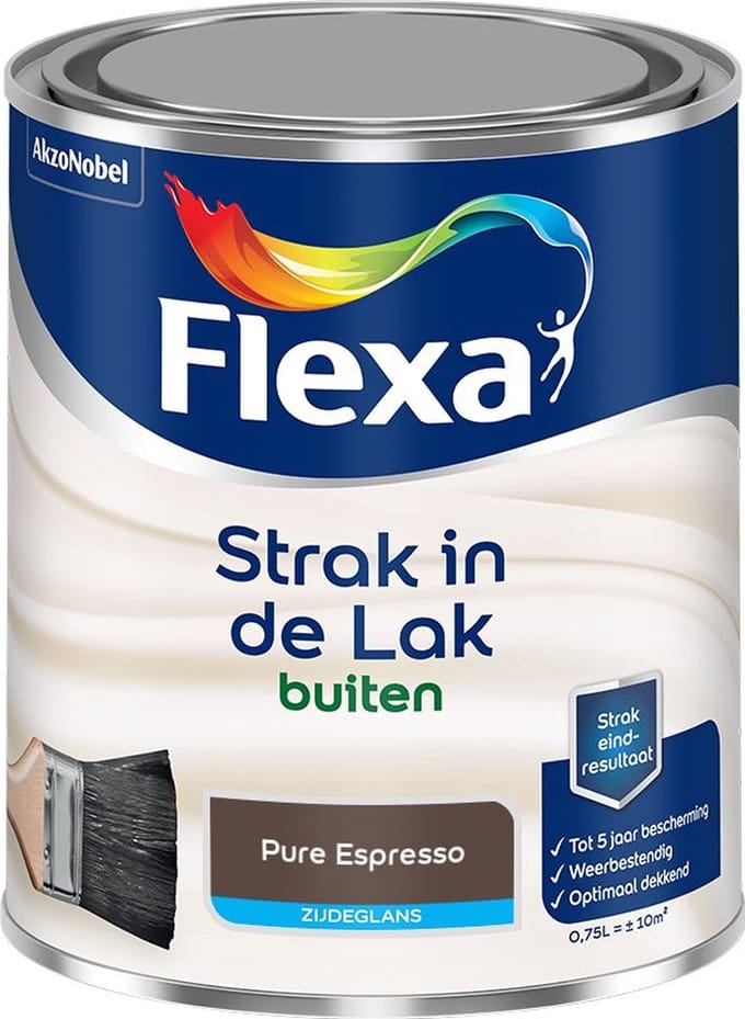 Flexa - Strak In De Lak Buitenlak Zijdeglans - Pure Espresso - Mengverf - 750 Ml