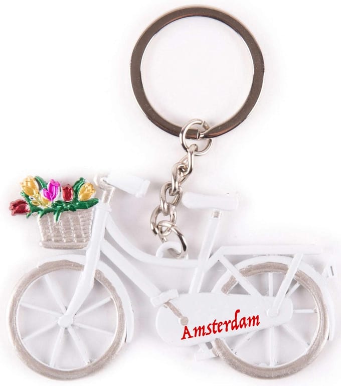 Sleutelhanger - Amsterdam - Wit met Tulpen