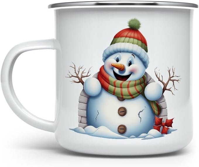 Emaille mok - Camping mok - Buiten genieten - Duurzaam ontwerp - 350ml - Sneeuwpop
