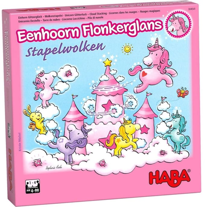 Haba educatief spel Unicorn Glitterluck - Cloud Stacking - kleurrijk karton.