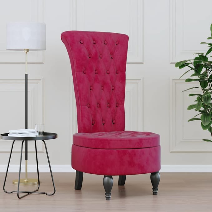 vidaXL - Stoel - hoge - rugleuning - met - knopen - fluweel - wijnrood