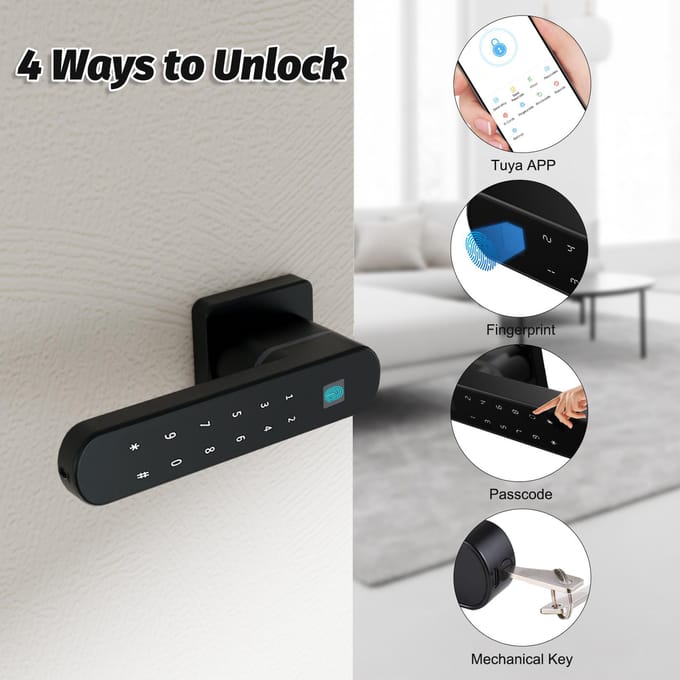 Vingerafdruk slim deurslot met handvat 4 in 1 Keyless Entry Tuya APP sleuteltoegangscodes Smart white