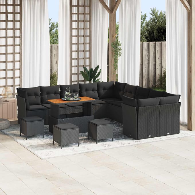 vidaXL - Tuinbank - Set - 14 - st - Zwart - poly - rattan