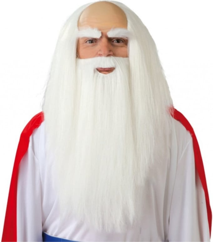 Carnaval verkleed pruik met baard - Tovenaar - lange witte haren en baard