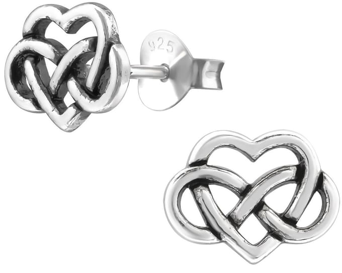 Joy|S - Zilveren Keltisch hartje oorbellen - 10 x 8 mm - infinity - geoxideerd