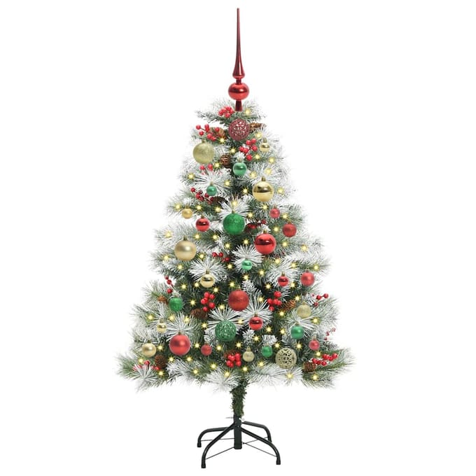 vidaXL - Kunstkerstboom - Groen - en - wit - 120 - cm - PVC - en - Metaal - en - Plastic