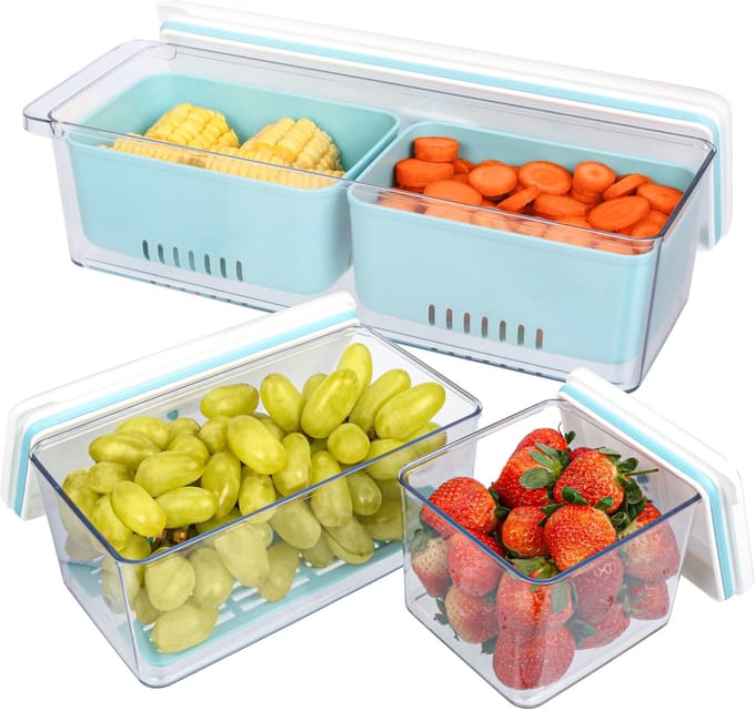 Unyqoos ® Handige Set van 3 Stapelbare Bewaarboxen voor Groenten en Fruit