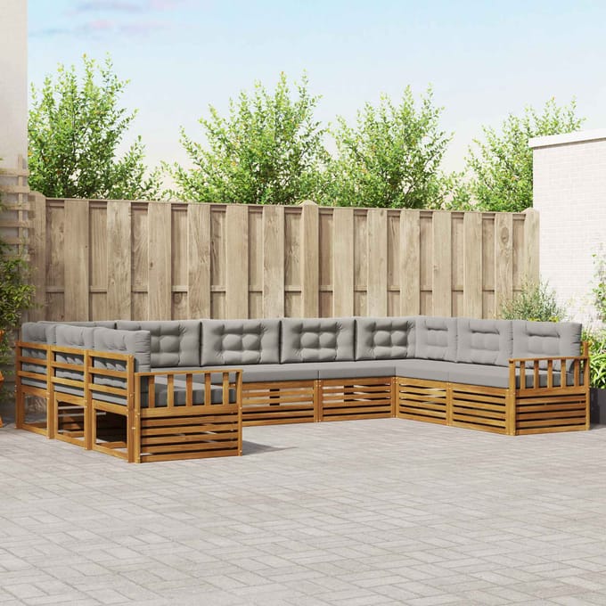 vidaXL - Buiten - bank - set - 9 - st - Natuurlijk - en - Licht - Grijs