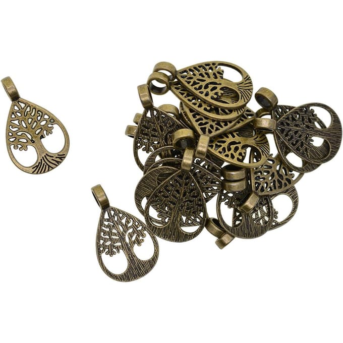20 pièces Bronze filigrane larme arbre de vie breloques à assembler soi-même pendentifs 35x21mm bronze