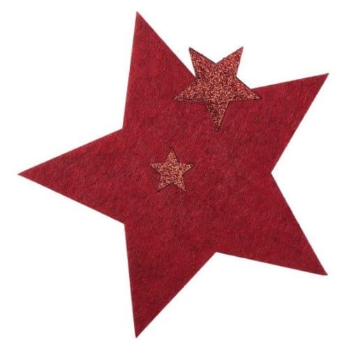 Kerst 6 onderzetters glittersterren vilt assorti