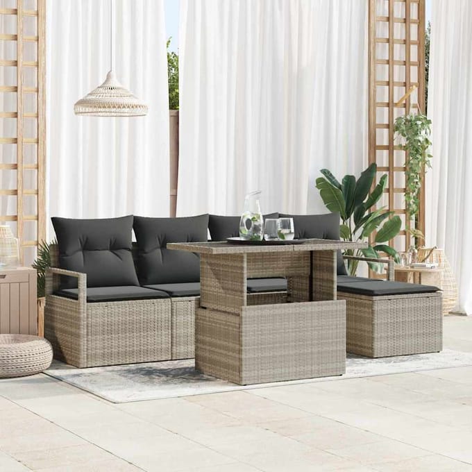 vidaXL - Tuinbank - Set - 6 - st - Lichtgrijs - poly - rattan