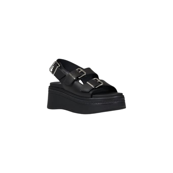 Tommy Hilfiger Jeans Zwarte Leren Platform Sandalen